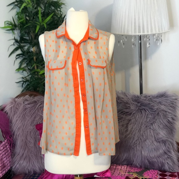 ILLA ILLA Tops - Tan and orange polka dot blouse